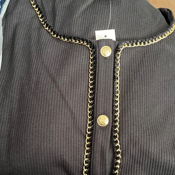 J. Crew Factory Black Jacket with Gold Accents and Velvet  & Gold Trim. - Picture 8 of 8